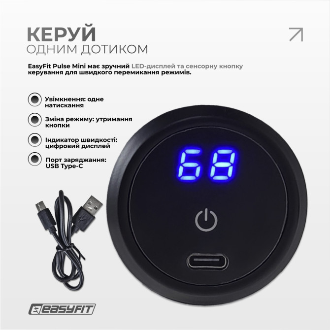 цена  перкуссионный массажер для тела Easyfit Pulse Mini 4 насадки, 6 режимов