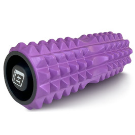 Массажный ролик EasyFit Grid Roller 33 см v.1.2 с заглушками с двух сторон (фиолетовый)