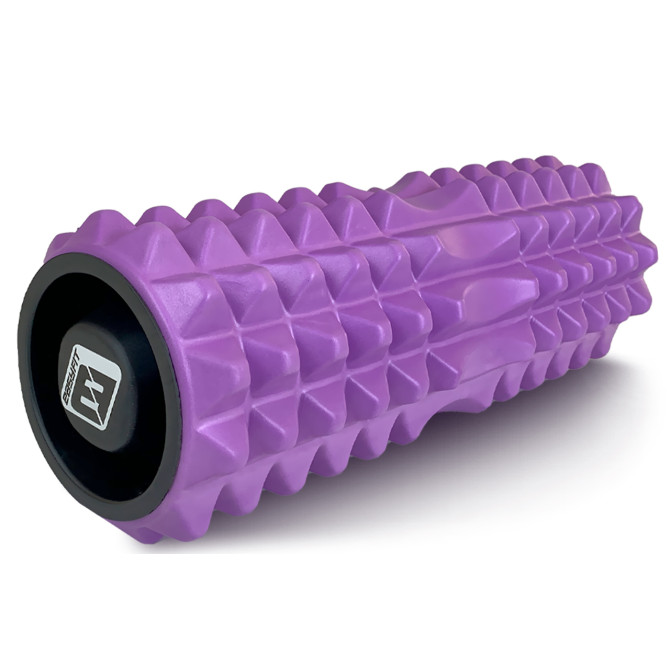 масажний ролик EasyFit Grid Roller 33 см v.1.2 із заглушками (фіолетовий)