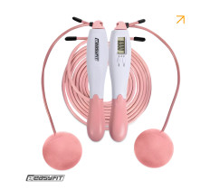 Скакалка без шнура EasyFit TwinRope з лічильником 2,8 м білий-рожевий