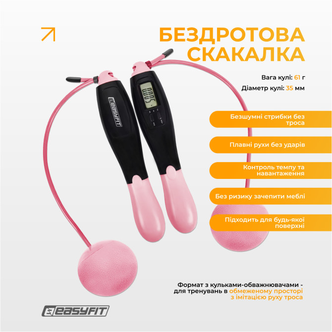 ціна купити скакалка для схуднення EasyFit TwinRope 2,8 м чорний-рожевий