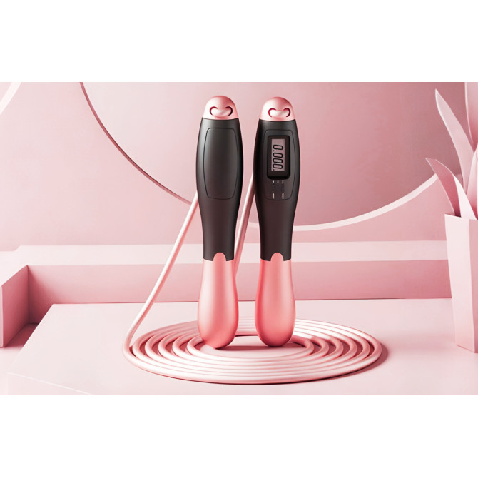 приобрести скакалку со счетчиком EasyFit черно-розовую