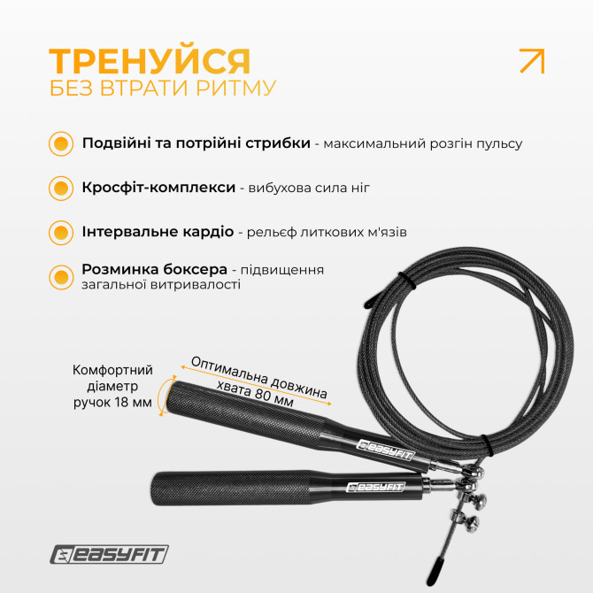 купить оптом скоростная скакалка EasyFit Aluminium черная