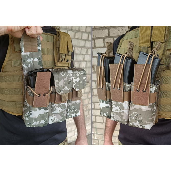 Подсумок под 6 магазинов АК/РПК тройной пиксель ВСУ MM-14 (MOLLE, подсумок на разгрузку, жилет, РПС)
