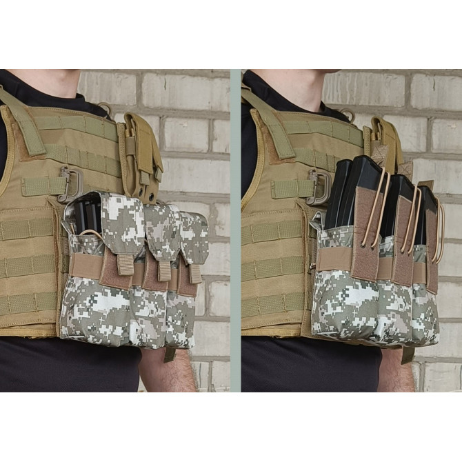 Подсумок под 6 магазинов АК/РПК тройной пиксель ВСУ MM-14 (MOLLE, подсумок на разгрузку, жилет, РПС)