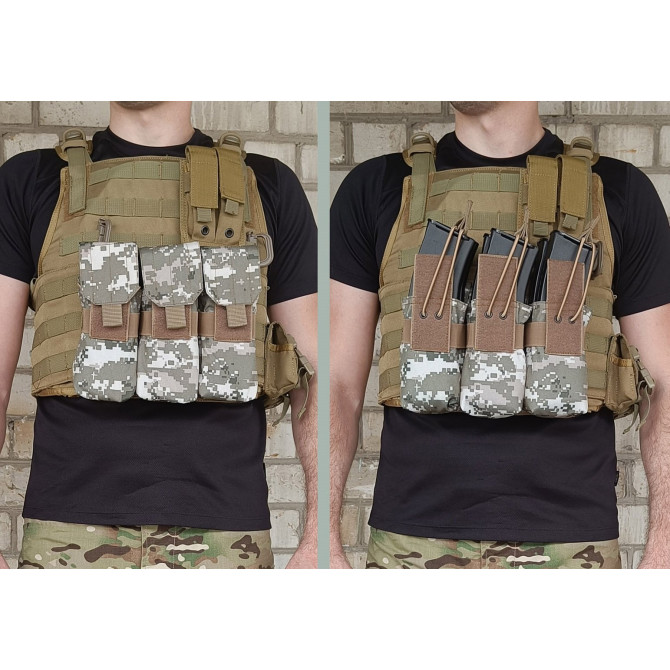 Подсумок под 6 магазинов АК/РПК тройной пиксель ВСУ MM-14 (MOLLE, подсумок на разгрузку, жилет, РПС)