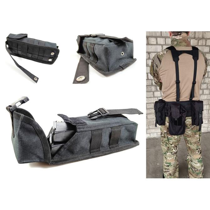 Подсумок под два магазина АК одинарный закрытый черный (MOLLE, подсумок на разгрузку, жилет, РПС)