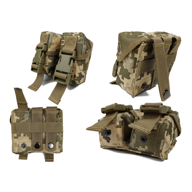 Подсумок гранатный двойной пиксель ВСУ MM-14 (MOLLE, подсумок для гранат на разгрузку, жилет, РПС)