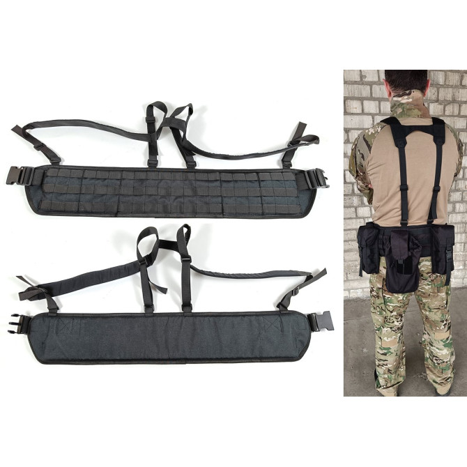 Тактический пояс разгрузочный РПС с креплением MOLLE и плечевыми лямками черный