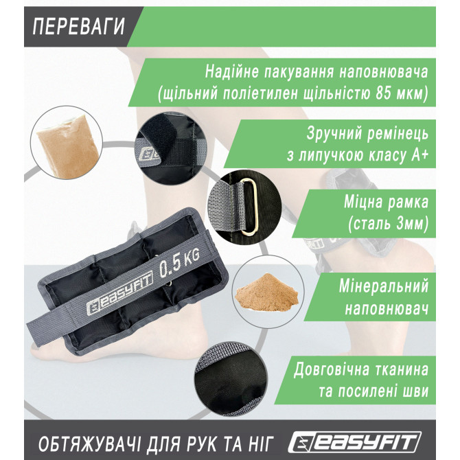 цена на утяжелители для рук и ног EasyFit 0,5 кг (пара)