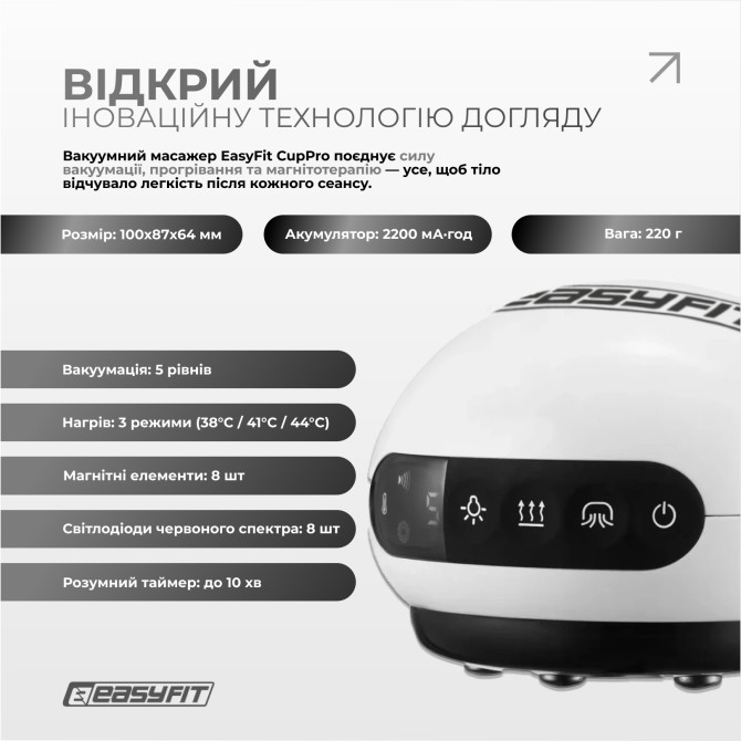 купить вакуумный массажер для тела EasyFit CupPro: банка с прогревом и ИК