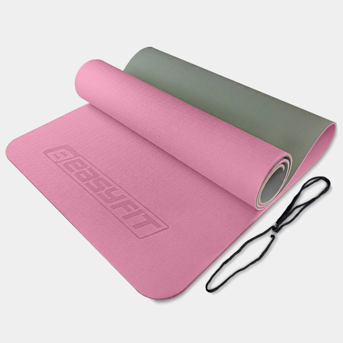 коврик для йоги и фитнеса EasyFit TPE+TC 6 мм двухслойный розовый-серый